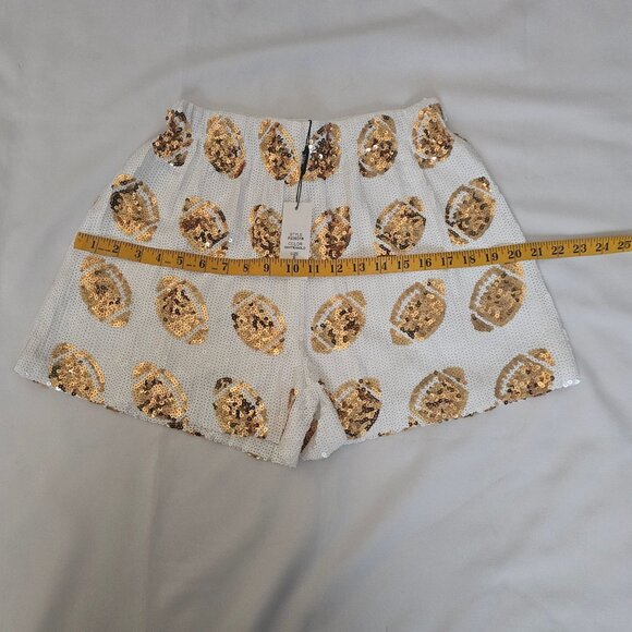 WHY DRESS White & Gold Sequin Football-Shaped Embellished Shorts Size Small, NWT - Picture 7 of 9